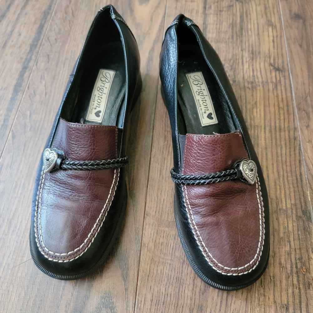 Brighton Women's Brown & Black Leather Heeled Suzy Loafers